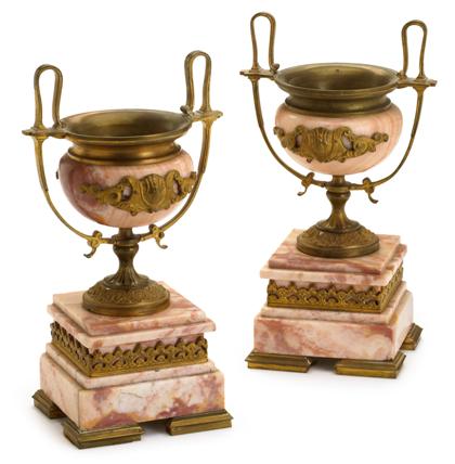 Appraisal: Pair of Continental mable and gilt bronze mounted garniture urns