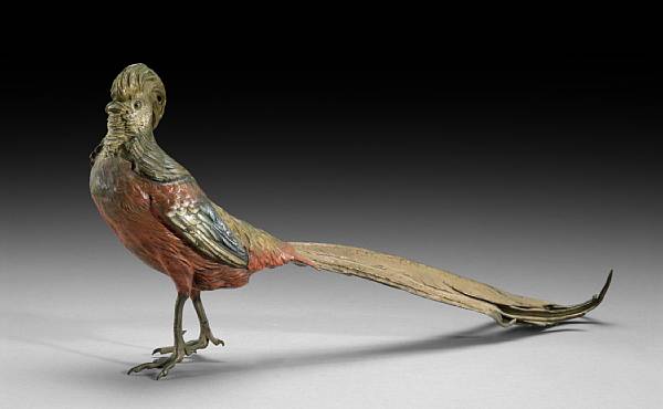 Appraisal: A Franz Bergman cold painted bronze figure of a pheasant