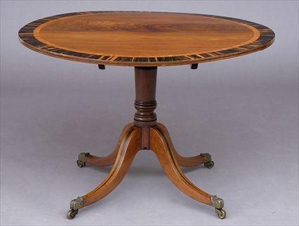 Appraisal: GEORGE III MAHOGANY TILT-TOP BREAKFAST TABLE The calamandar wood cross-banded