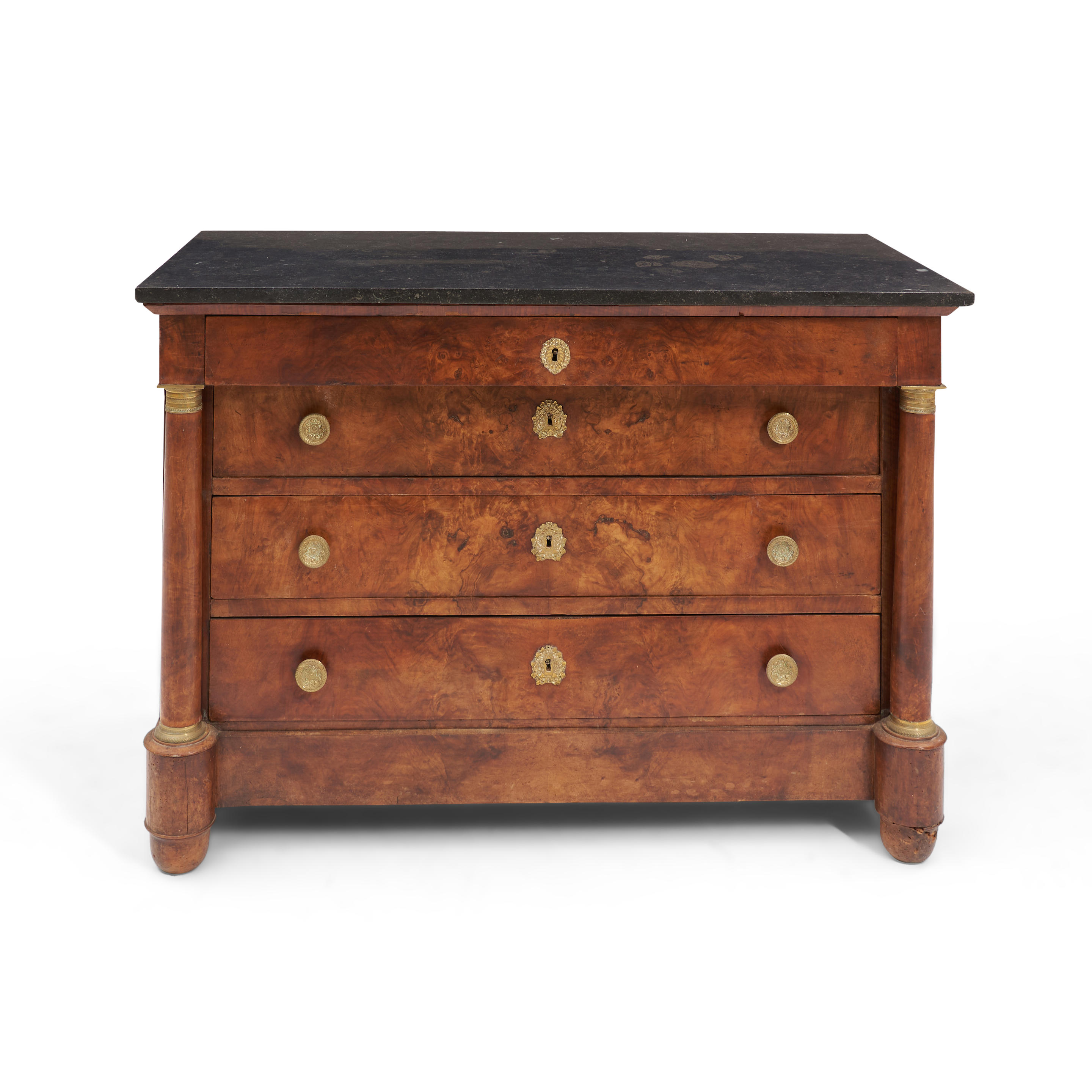 Appraisal: Empire-style Mahogany-veneer Marble-top Chest of Drawers with gilt metal-mounted free-standing