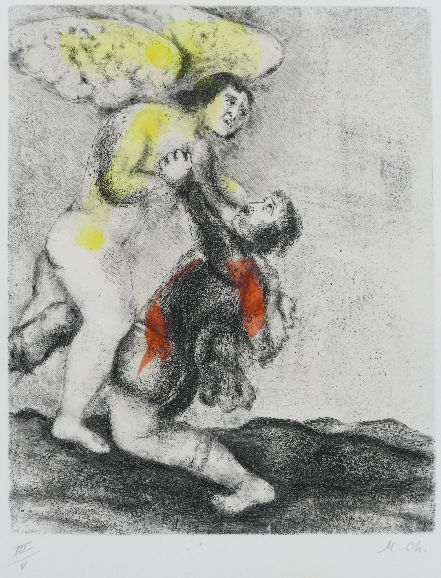 Appraisal: Marc Chagall - French ''Jacob Wrestles with the Angel'' Hand