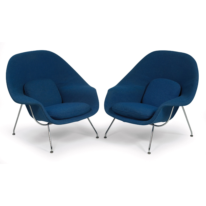 Appraisal: Eero Saarinen Womb chairs pair by Knoll original bright blue