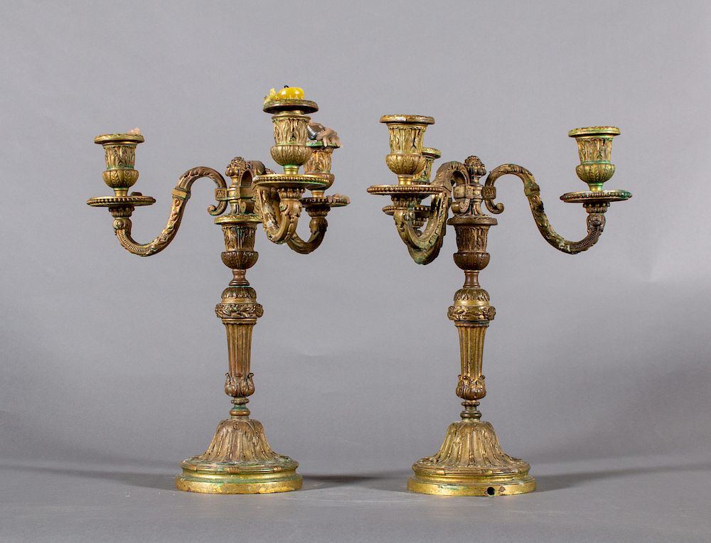 Appraisal: Pair of Bronze th Century French three light candelabra Pair