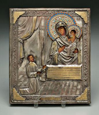 Appraisal: Khlebnikov Russian icon titled below in Cyrillic Unexpected Supreme Joy