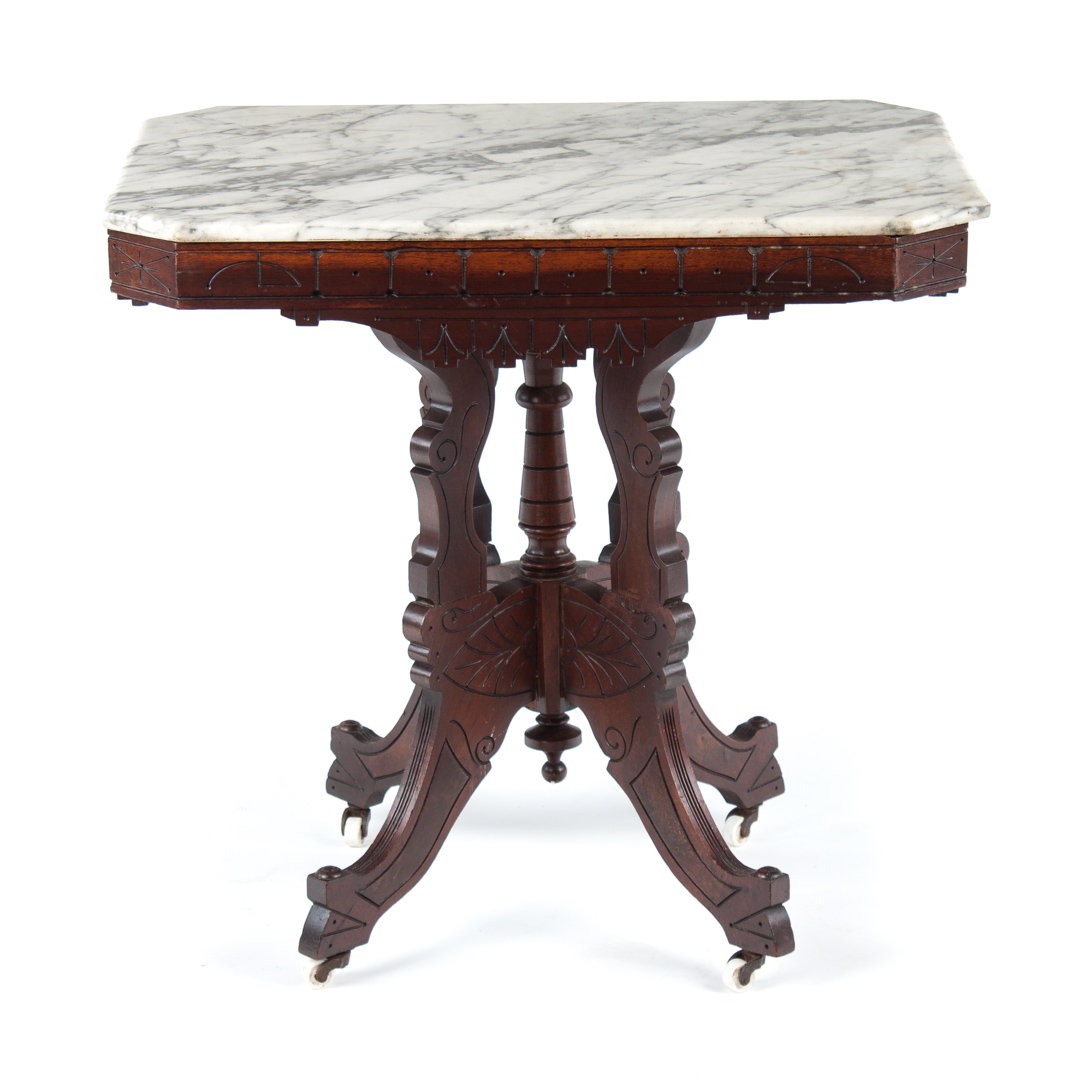 Appraisal: Renaissance Revival carved walnut side table circa gray and white