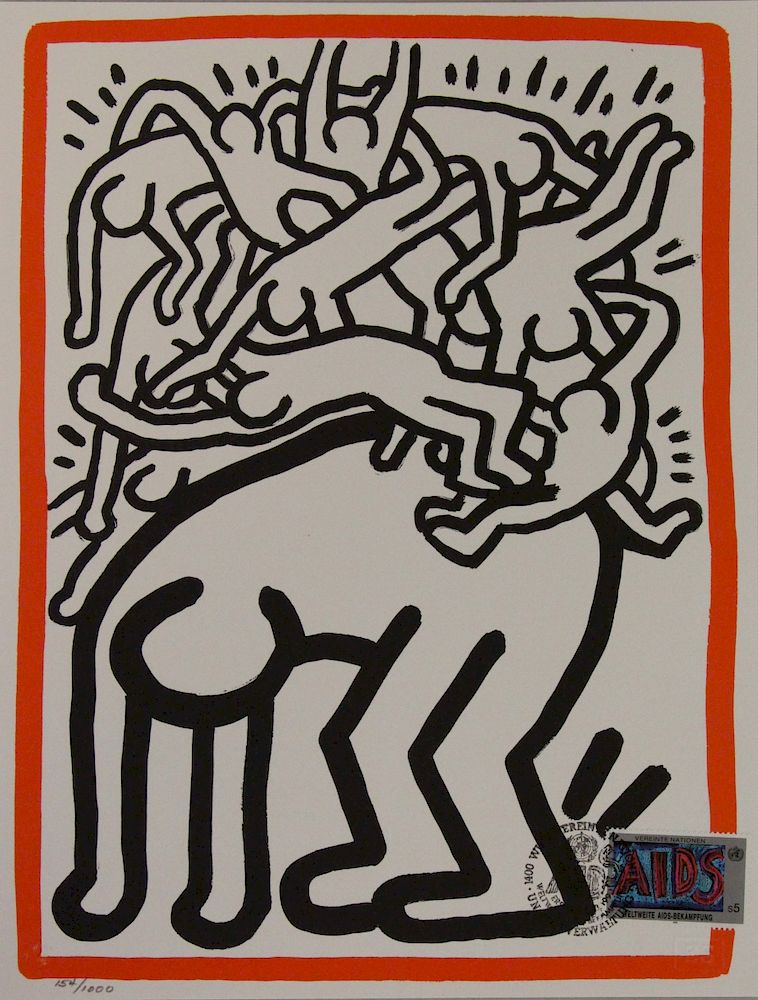 Appraisal: HARING Keith Lithograph Fight AIDS Worldwide Published by the United