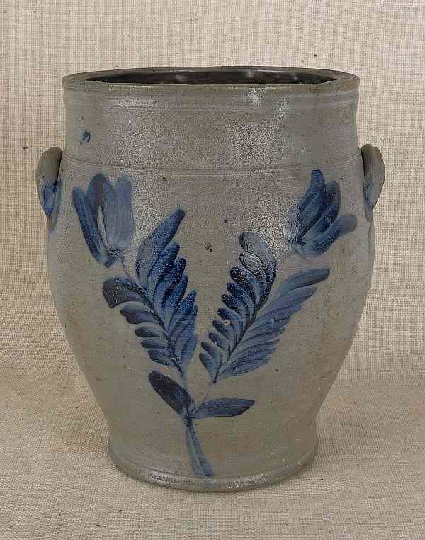 Appraisal: Pennsylvania four-gallon stoneware crock th c attributed to Remmey with