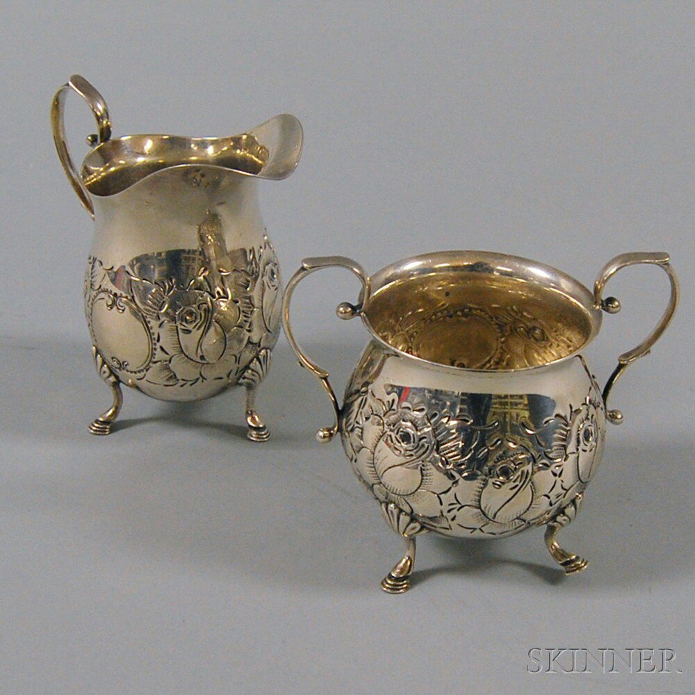 Appraisal: Baldwin Miller Chased Sterling Silver Creamer and Sugar with bands