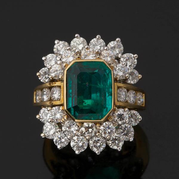 Appraisal: An emerald and diamond ring central emerald weighing an estimated