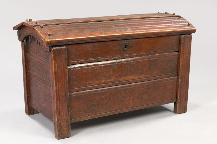 Appraisal: Continental Fruitwood Coffer mid- th century the planked and domed