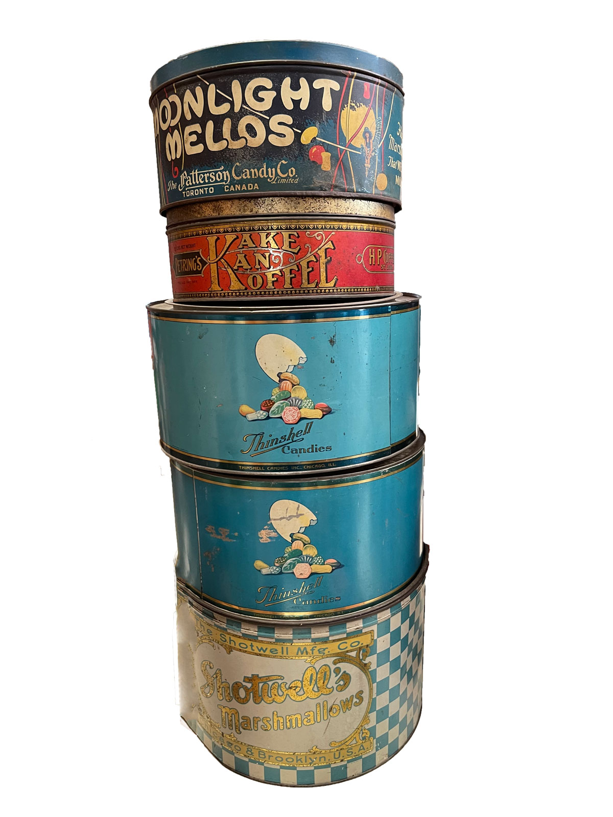 Appraisal: LARGE CANDY TIN COLLECTION Comprising - Moonlight Marshmallows - Thinshell