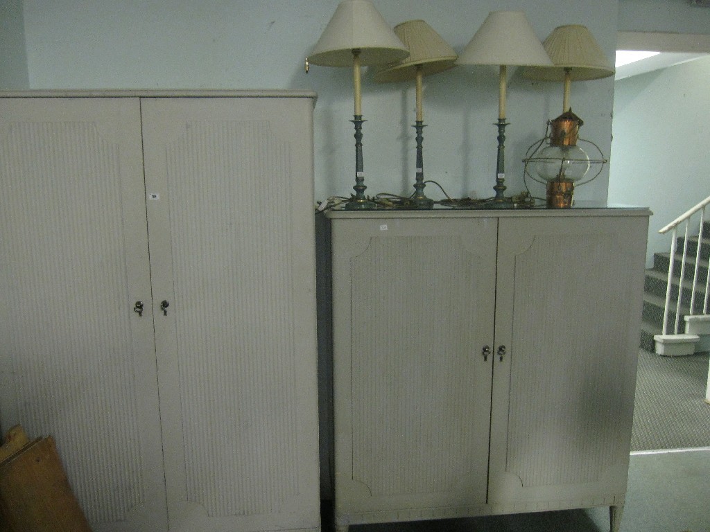 Appraisal: Lot comprising double wardrobe gents compactum four table lamps and