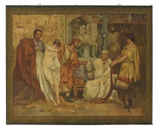 Appraisal: AN ORIENTALIST STYLE PAINTED TAPESTRY AN ORIENTALIST STYLE PAINTED TAPESTRY