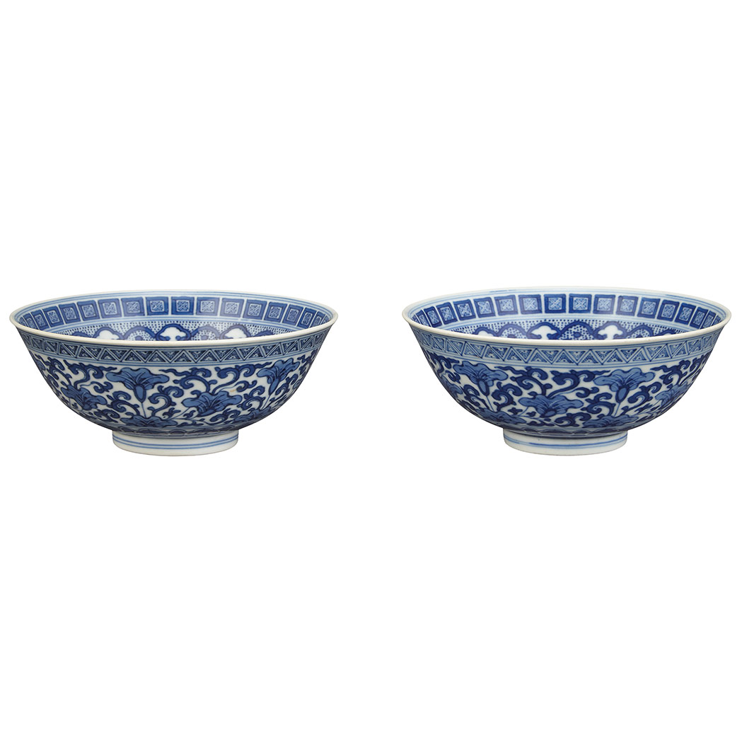 Appraisal: Pair of Chinese Blue and White Glazed Porcelain Bowls Daoguang