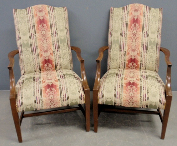 Appraisal: - Pair of Martha Washington style mahogany lolling chairs by