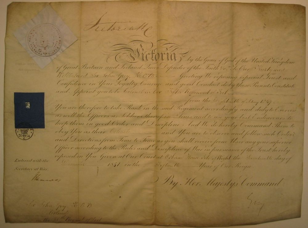 Appraisal: VICTORIA QUEEN OF ENGLAND Partly-printed vellum Document Signed Victoria Rg