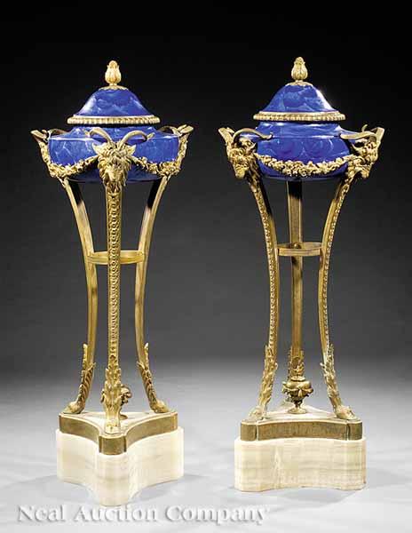 Appraisal: A Pair of Georgian-Style Bronze and Lapis Lazuli Ath niennes