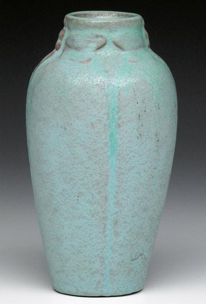 Appraisal: VAN BRIGGLE Vase embossed with dragonflies under frothy robin s