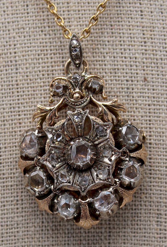 Appraisal: JEWELRY Continental kt Gold and Diamond Pendant or Brooch Beautiful