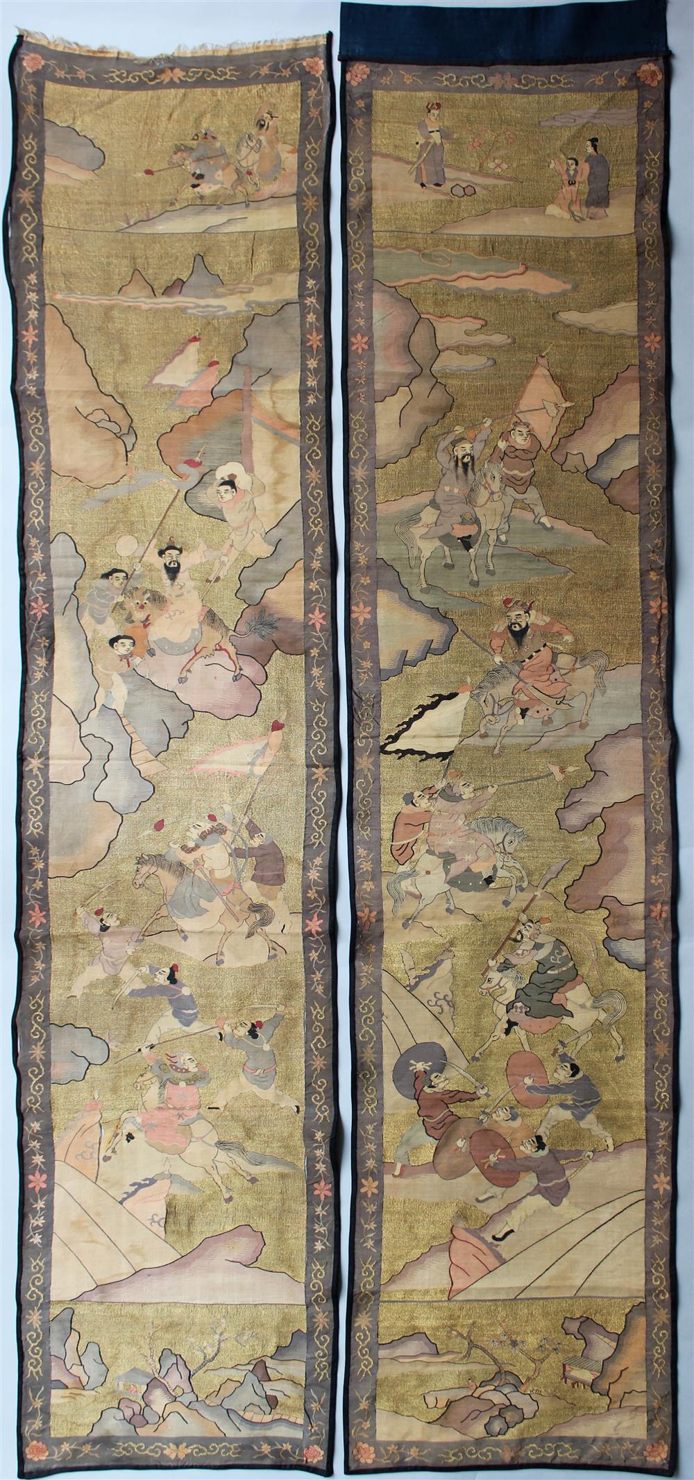 Appraisal: PAIR OF CHINESE KESI SILK AND GOLD WOVEN THREAD PANELS