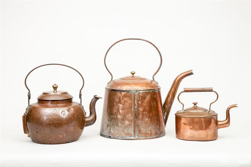 Appraisal: Two Large Round Copper Tea Kettles and an Oval Copper