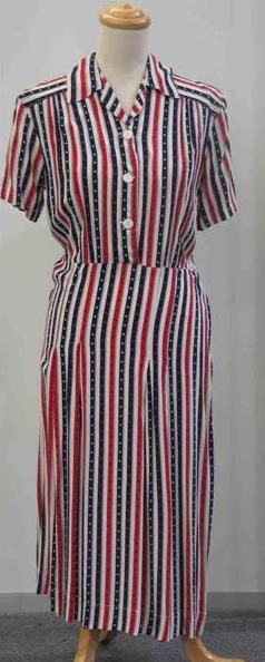 Appraisal: Dress in red white and blue striped rayon with buttoned