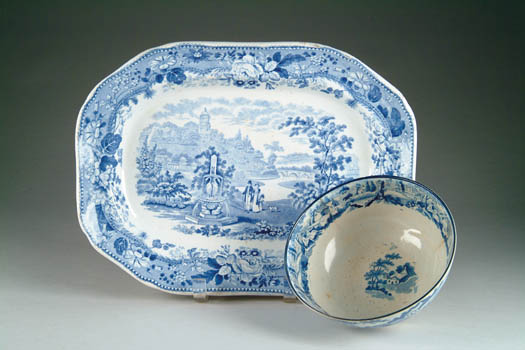 Appraisal: TWO PIECES OF BLUE AND WHITE STAFFORDSHIRE WARE x platter