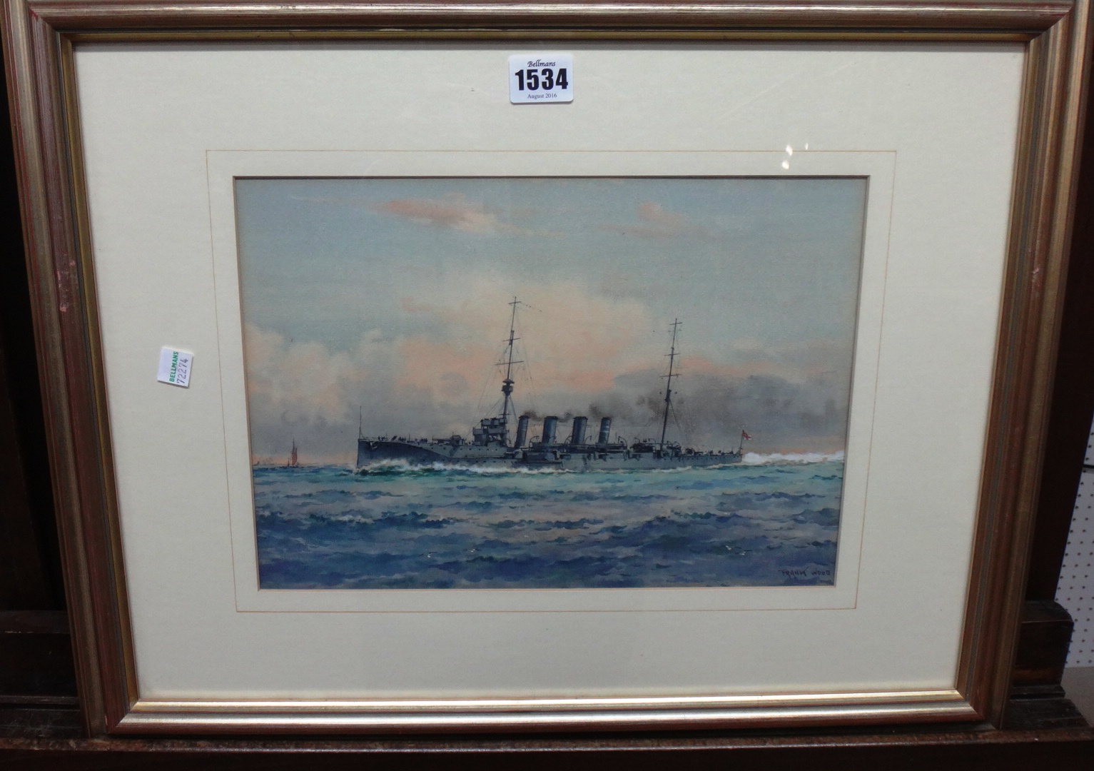 Appraisal: Frank Watson Wood - British Warship watercolour signed cm x