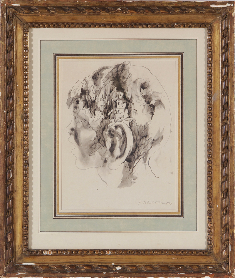 Appraisal: Pavel Tchelitchew American Russian - LEAF CHILD HEAD ink on