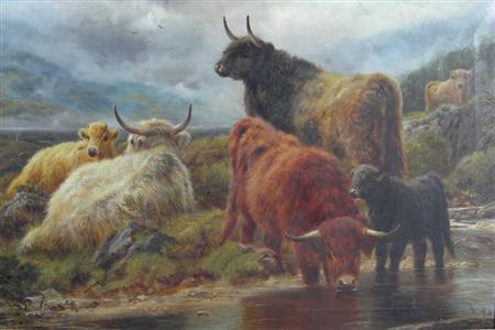 Appraisal: CHARLES WATSON BRITISH TH CENTURY HIGHLAND CATTLE AT THE WATERING