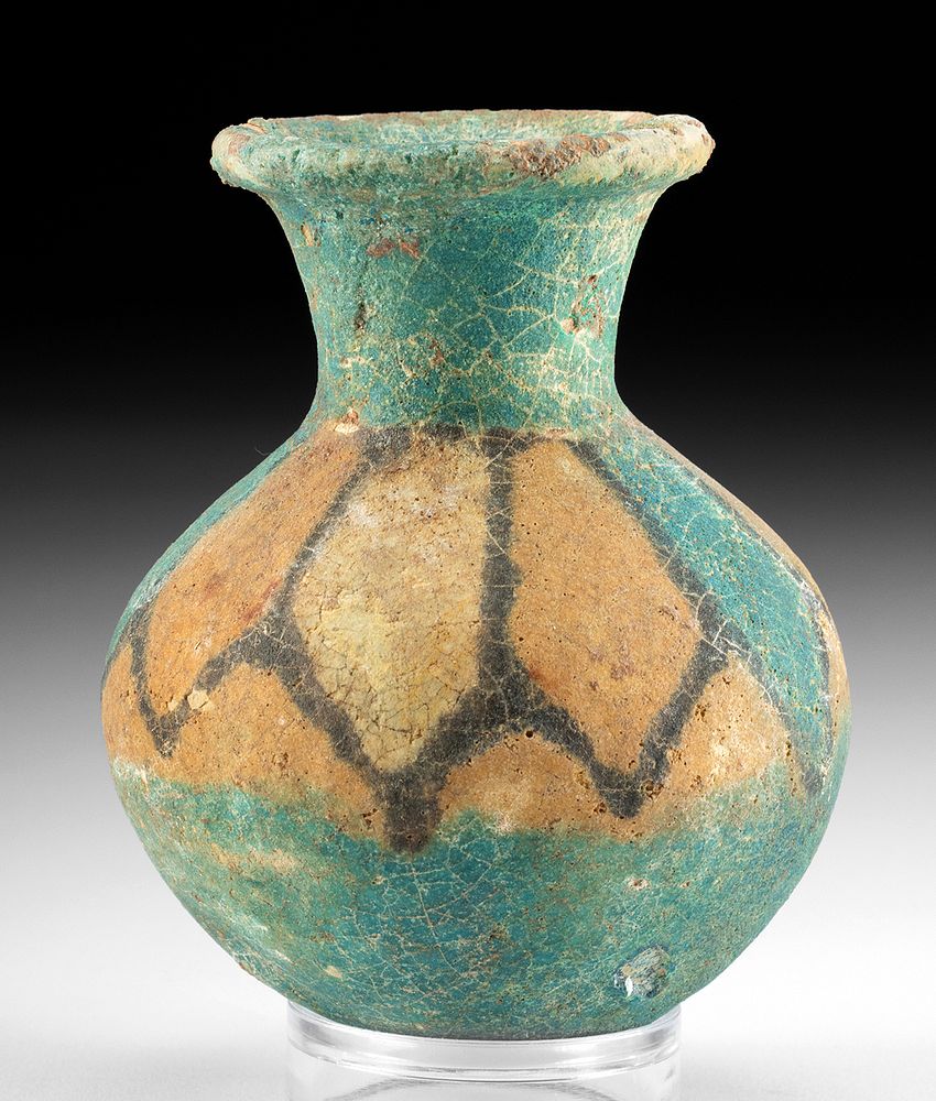 Appraisal: Gorgeous Egyptian Faience Amphoriskos Lotus Motif Ancient Egypt Third Intermediate