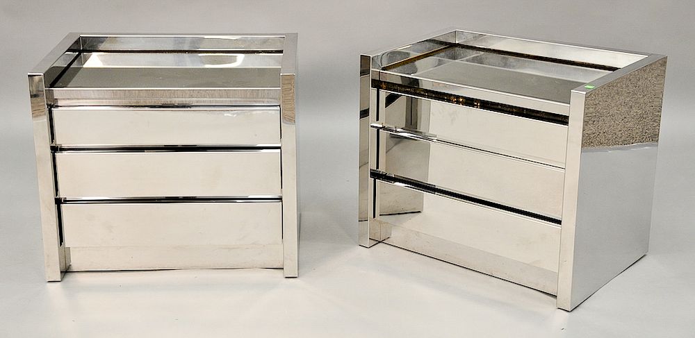 Appraisal: Pair of polished chrome and mirrored night stands each with