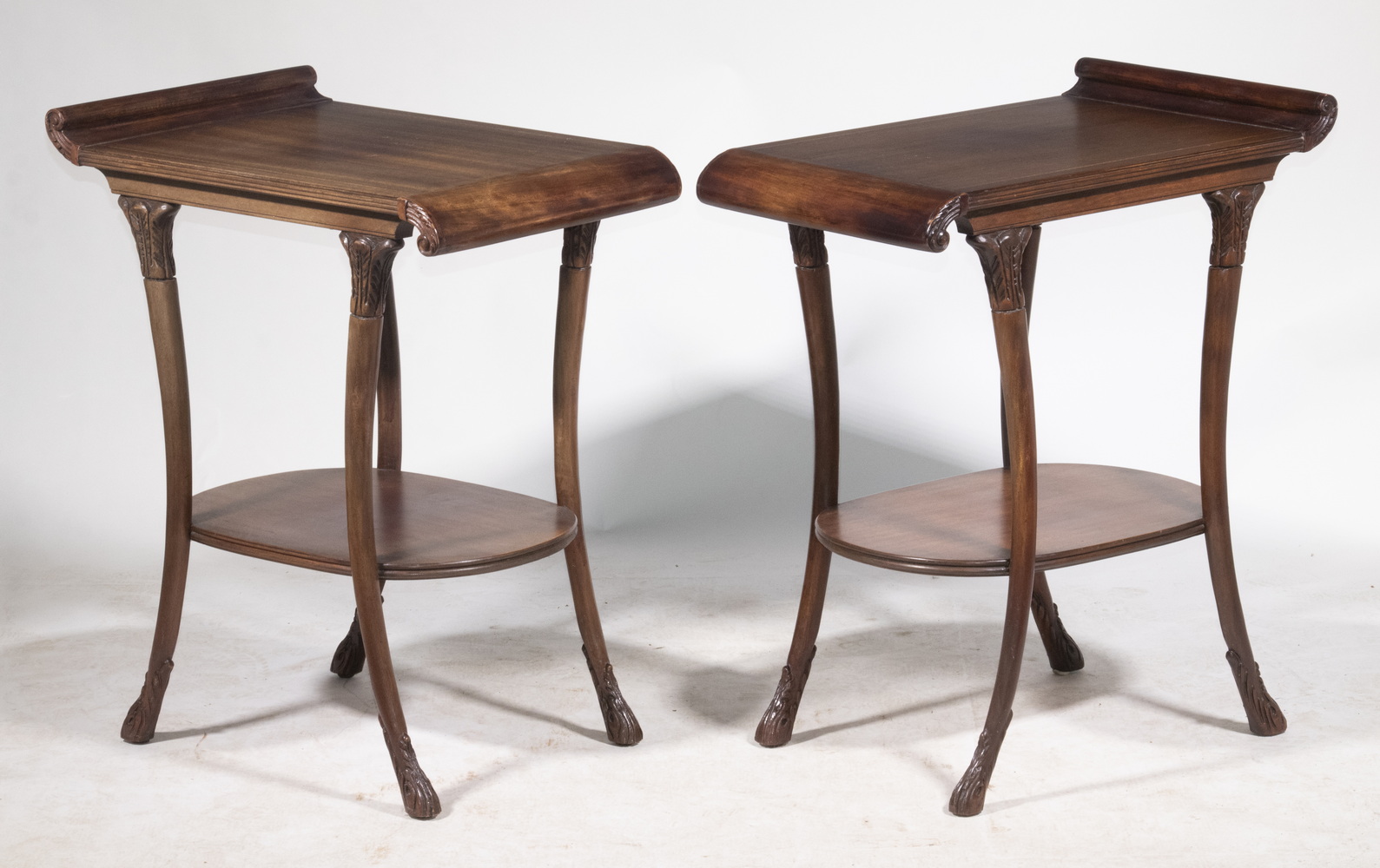 Appraisal: PR MAHOGANY LAMP TABLES Pair of Edwardian Stands with string