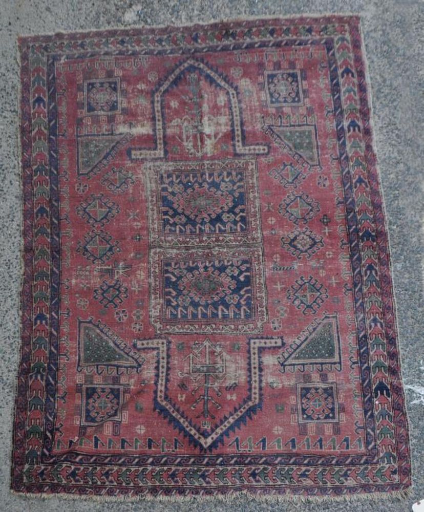 Appraisal: Tribal Carpet likely Turkish or Moroccan long wide Wear throughout