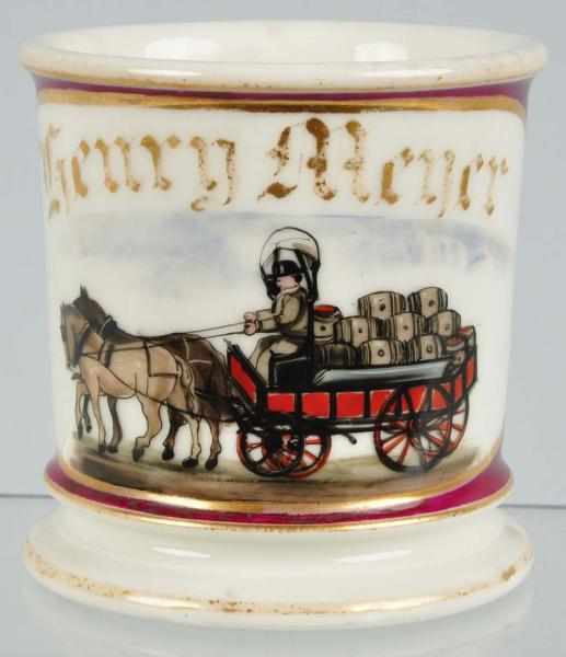 Appraisal: Horse-Drawn Wagon with Barrels Shaving Mug Description Nice image with