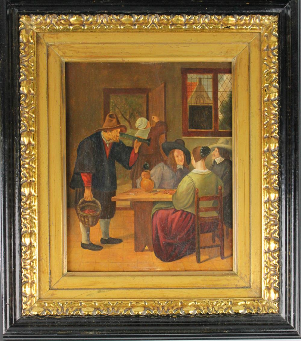 Appraisal: NORTHERN TAVERN SCENE along with THREE GENRE PAINTING Oil on