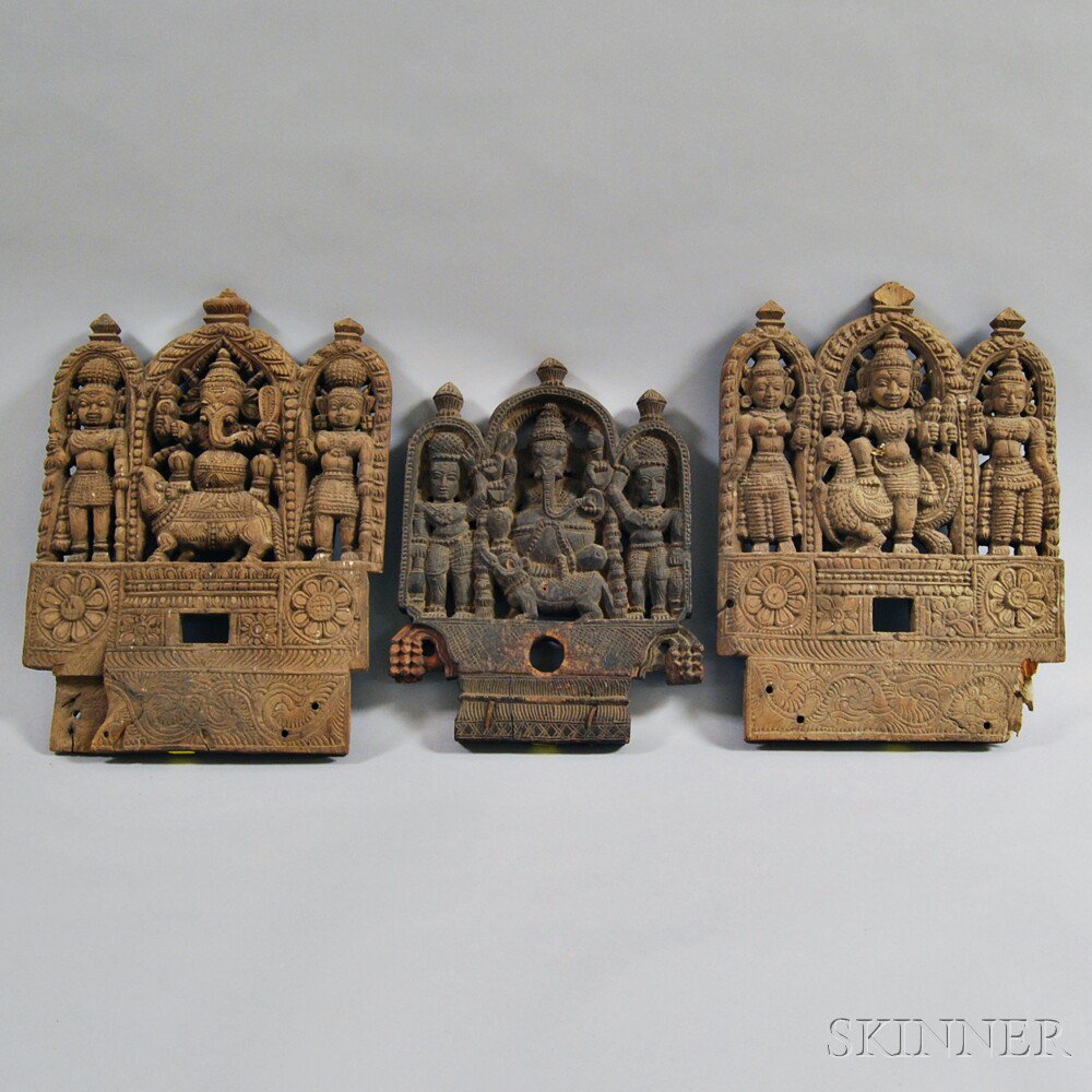 Appraisal: Three Carved Wood Plaques India th th century two of