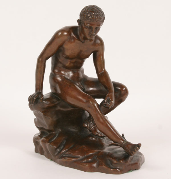 Appraisal: Bronze figure of a seated Mercury H Missing article in