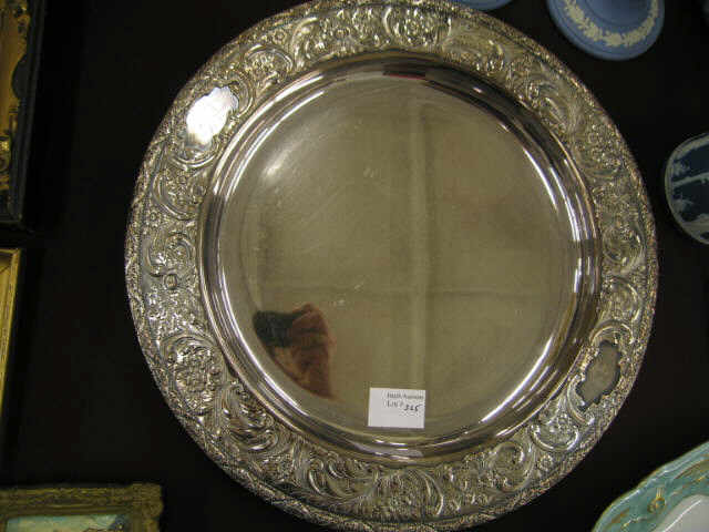 Appraisal: Silverplate Round Serving Tray floral repousse border