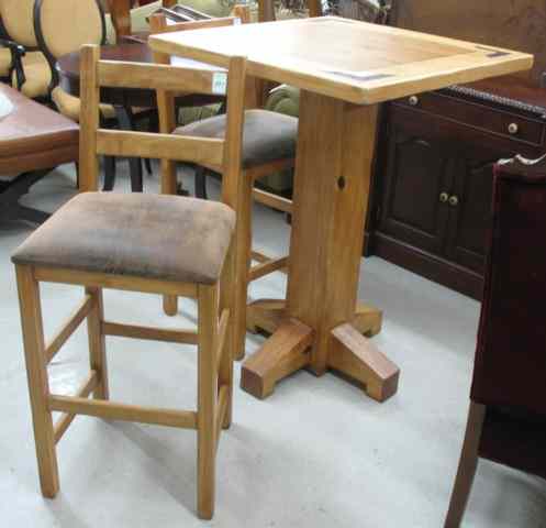 Appraisal: THREE-PIECE TABLE AND STOOL SET including a tall square-top table