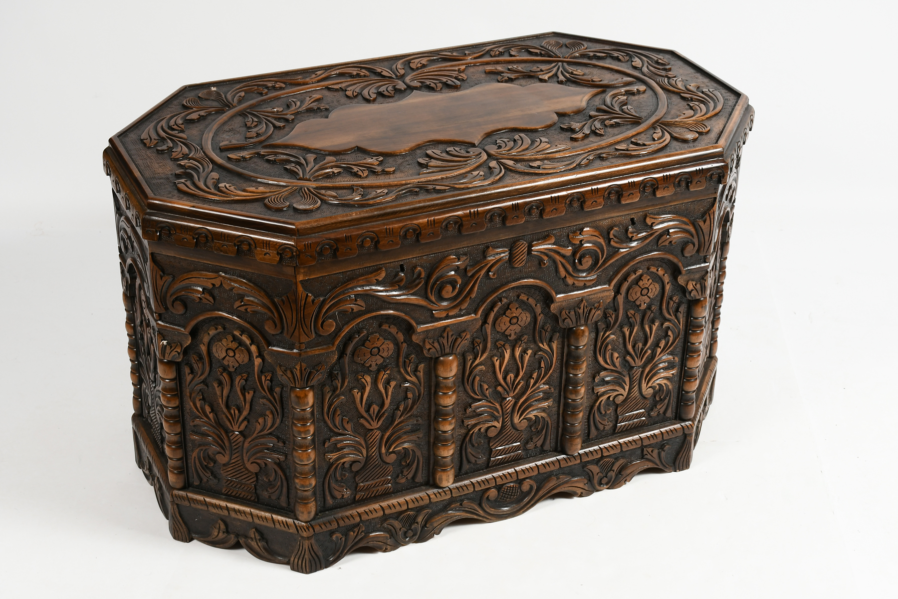 Appraisal: HIGHLY CARVED SPANISH DOWERY CHEST Early th-century carved Spanish Chest