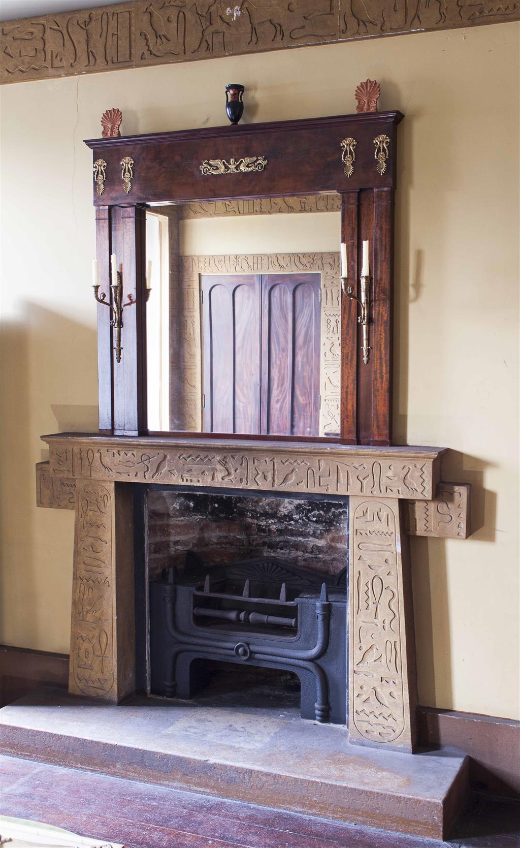 Appraisal: FRENCH EMPIRE MAHOGANY FRAMED OVERMANTEL MIRROR TH CENTURY the squared