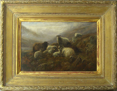 Appraisal: Oil on canvas landscape with highland sheep dated x