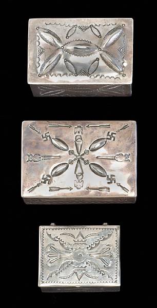 Appraisal: Three Navajo silver boxes Two with removable lids one hinged