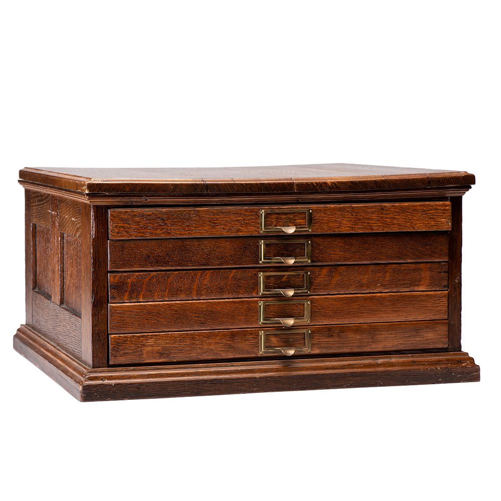 Appraisal: An Oak Five-Drawer Flat File Cabinet An Oak Five-Drawer Flat