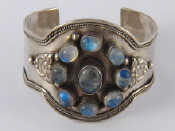 Appraisal: A white metal tests silver moonstone cuff bracelet approx cm