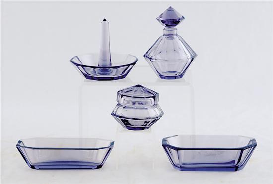 Appraisal: Amethyst glass dresser set scent bottle H covered dresser jar