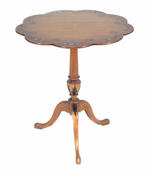 Appraisal: An Edwardian style satinwood and paint decorated tilt top table