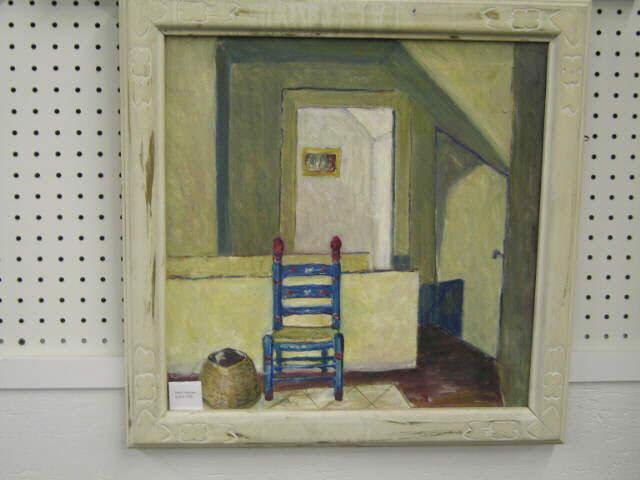 Appraisal: Marian Hungersford Oil on Canvas interior with chair x listed