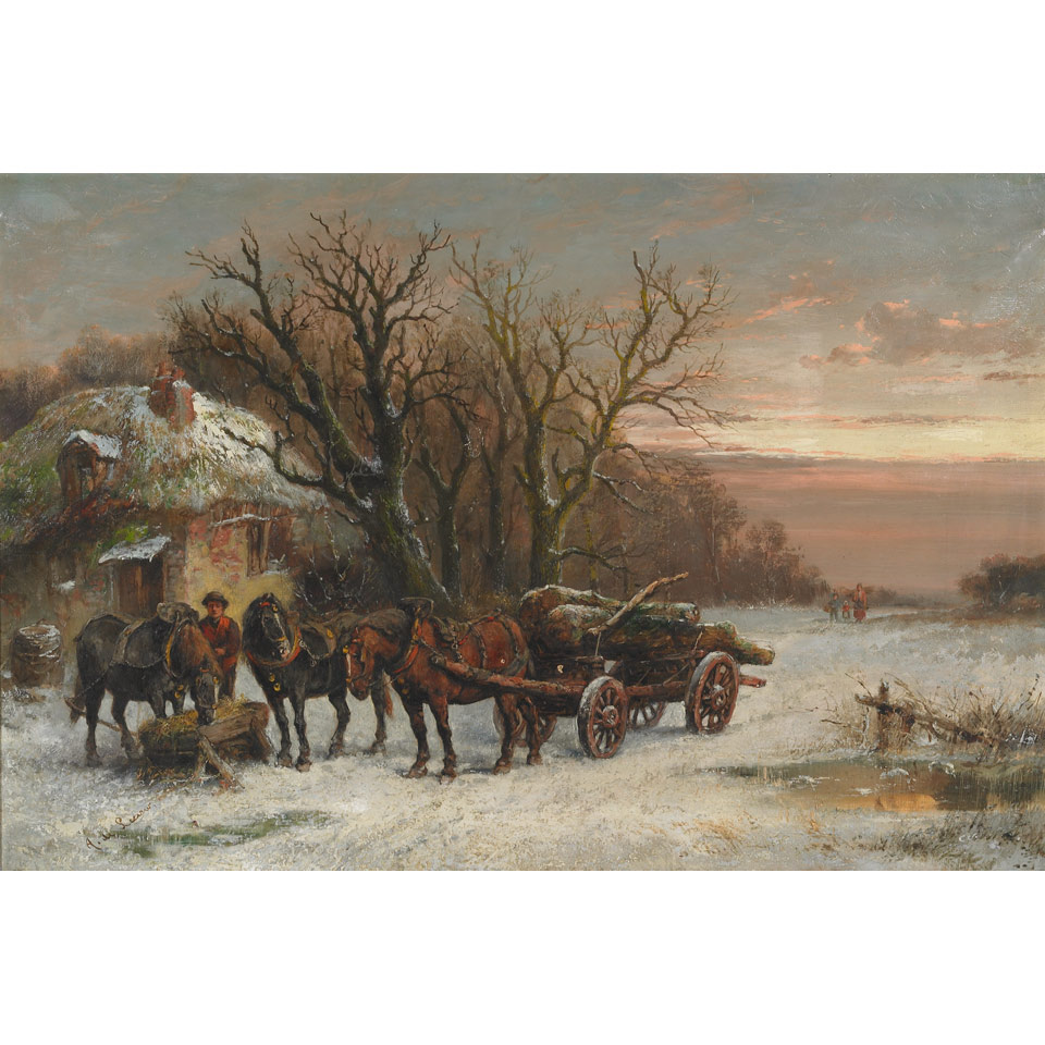 Appraisal: Alexis de Leeuw - Belgian TIMBER WAGON Oil on canvas